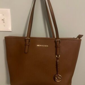 Michael Kors Brown Saffiano Leather Tote with Gold Hardware